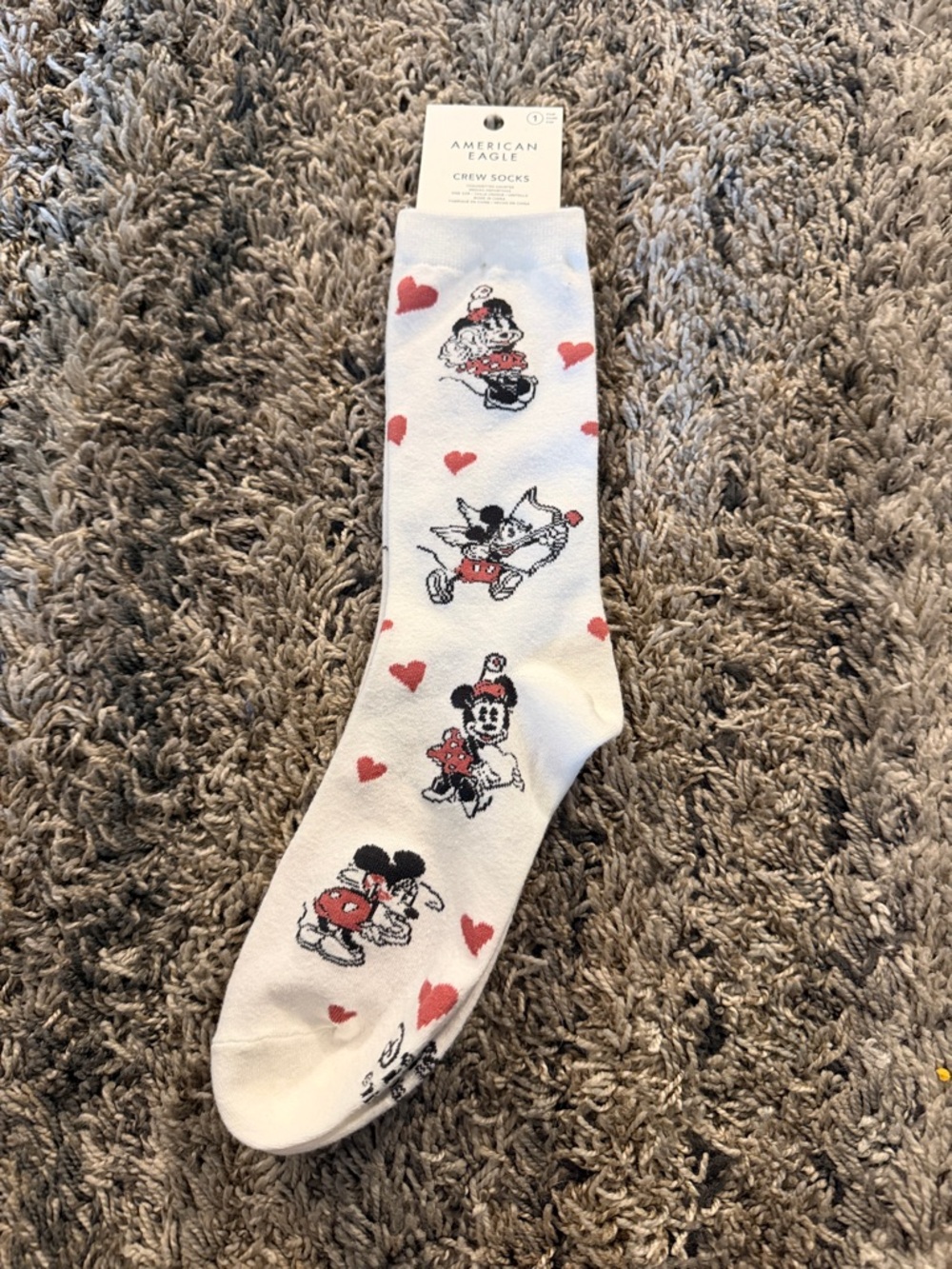 American Eagle Outfitters White Crew Socks with Red Heart Accents